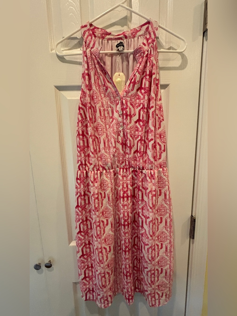 Mud Pie Pink and White Dress with Coral Print